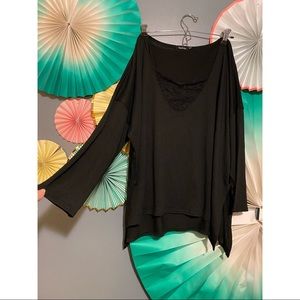 black sweater with lace v neck